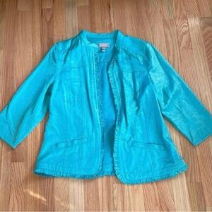 Chico's Jacket Blazer Womens Large Blue Green Teal Long Sleeve Casual Ladies